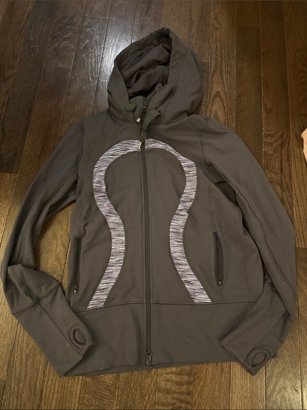 Women’s Lululemon Hooded Zip Jacket in Dark Charcoal with Heathered Accents